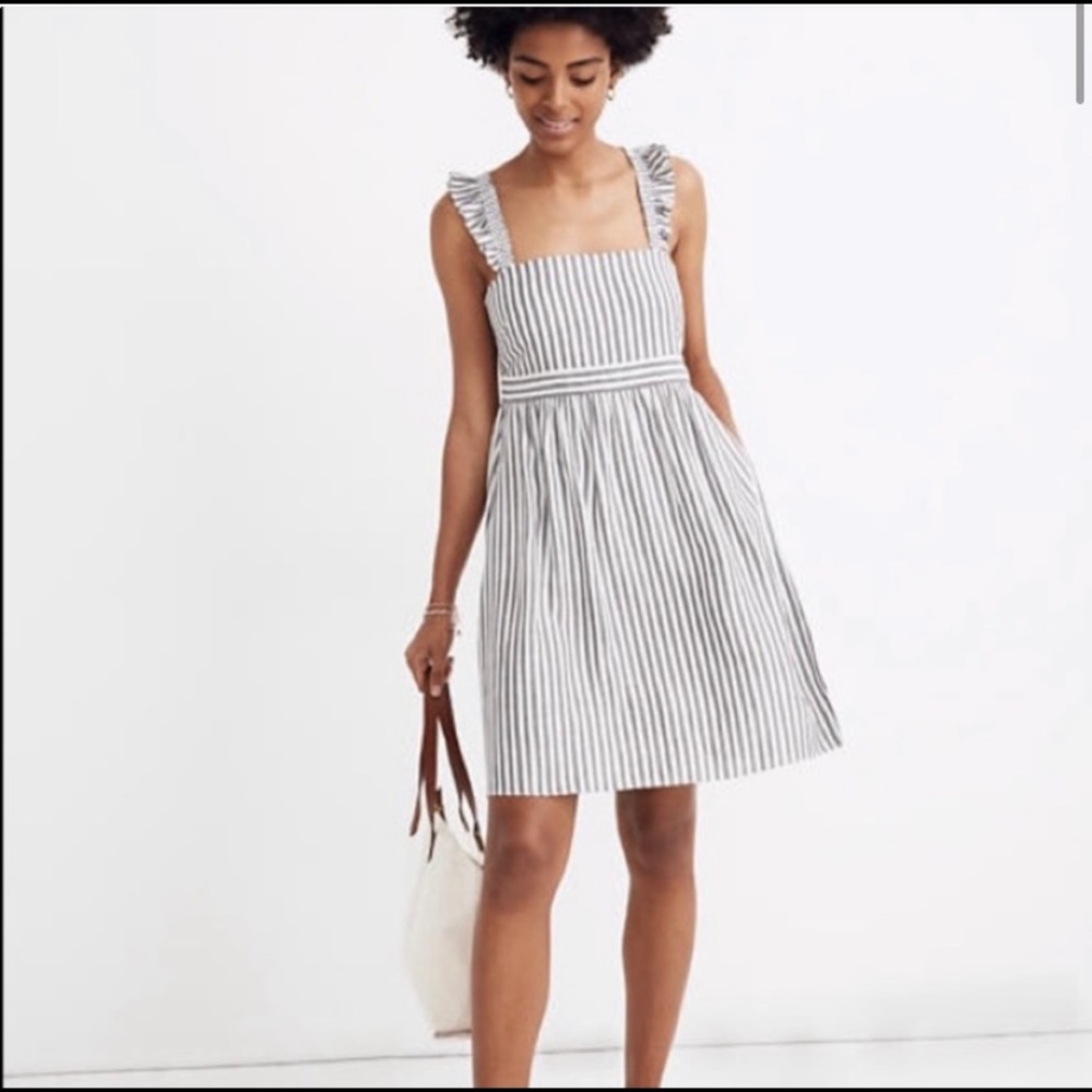Madewell Striped Ruffle-Strap Empire Dress